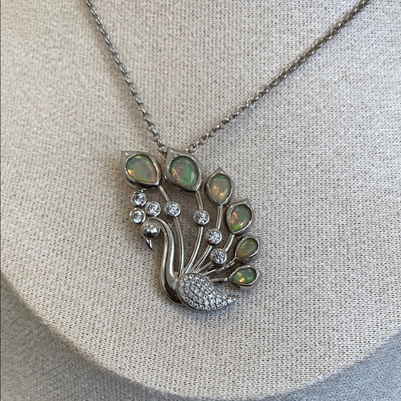 New Hespera Opal and White Topaz Peacock Necklace - Picture 2 of 2